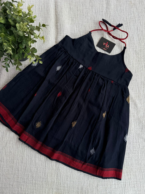 Black Jamdani cotton kids frock