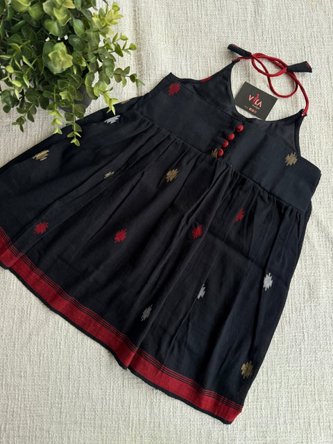 Black Jamdani cotton kids frock