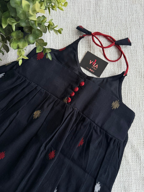 Black Jamdani cotton kids frock