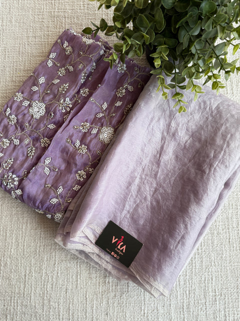 Lilac shiny tissue organza saree