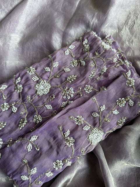 Lilac shiny tissue organza saree