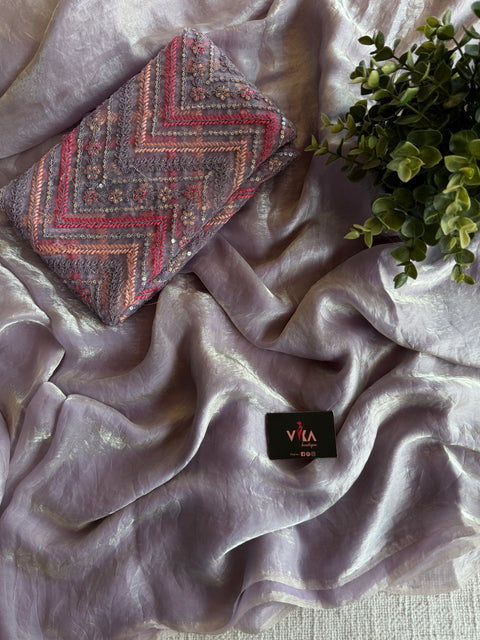 Lavender grey tissue organza saree