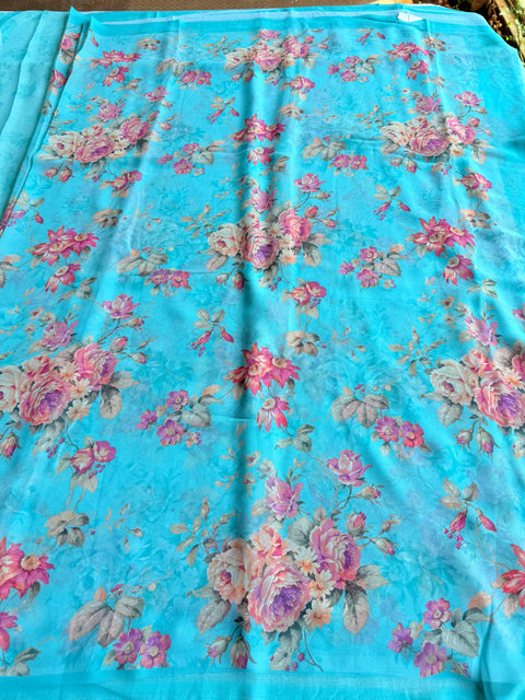 Floral printed georgette saree