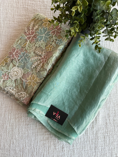 Mint green tissue organza saree