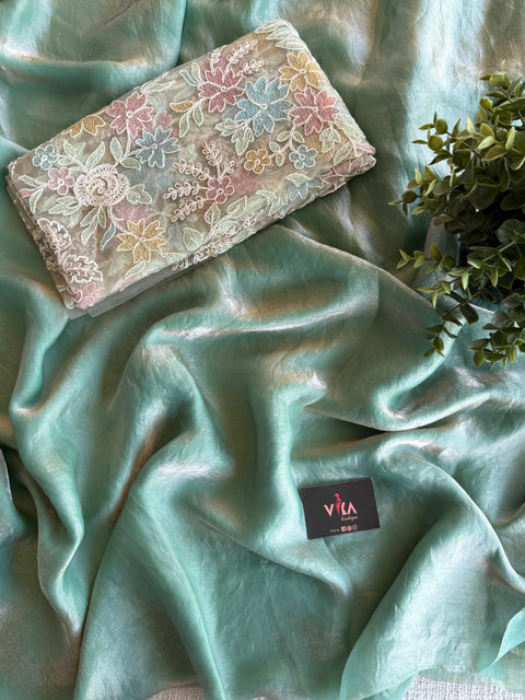 Mint green tissue organza saree