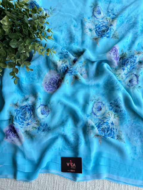 Floral printed georgette saree