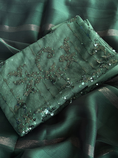 Bottle Green chiffon saree with blouse