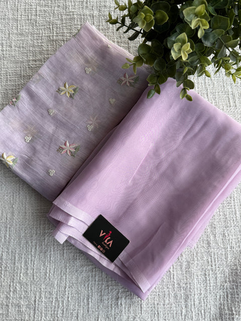 Lavender organza saree with blouse