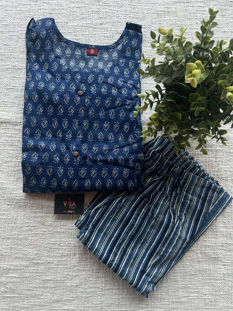 Printed cotton kurta and pant set