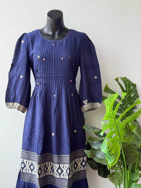 Dark blue pure jamdani cotton gown