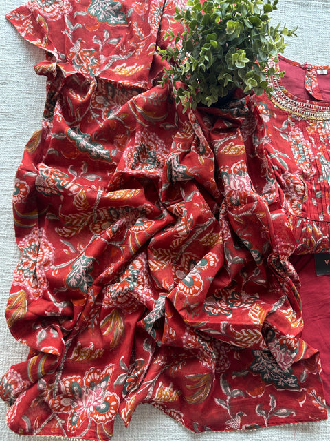 Reddish orange Printed cotton suit set