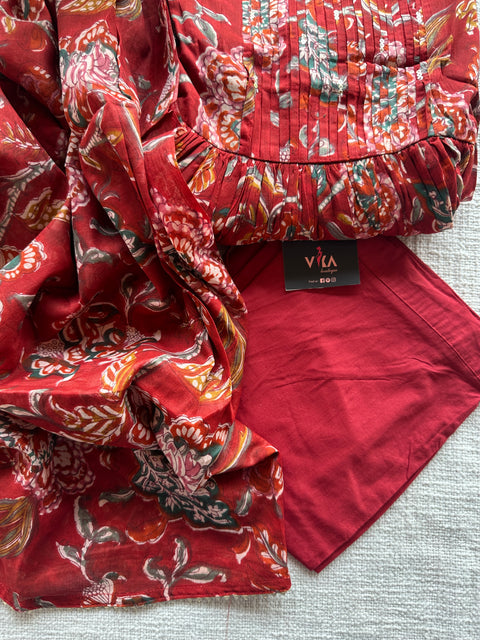 Reddish orange Printed cotton suit set