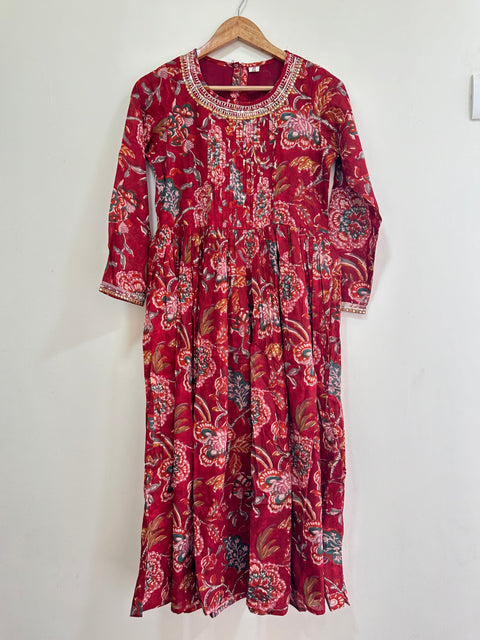 Reddish orange Printed cotton suit set