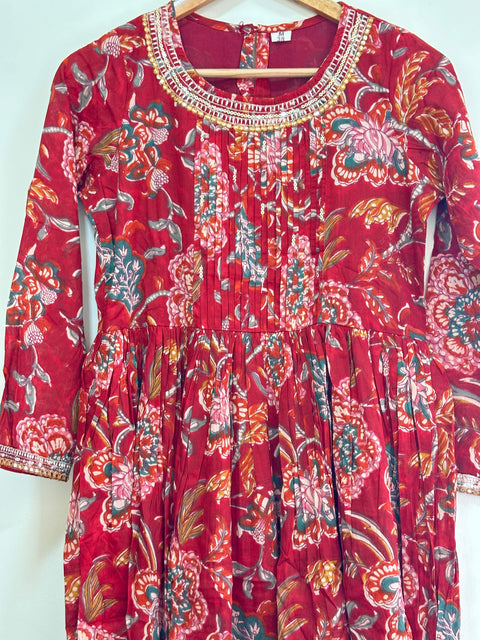 Reddish orange Printed cotton suit set