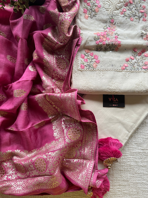 Chanderi top, Banarasi dola silk dupatta set