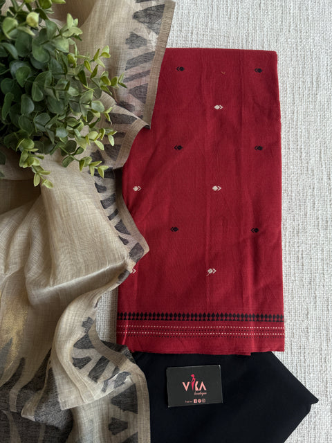 Maroon and cream salwar suit material