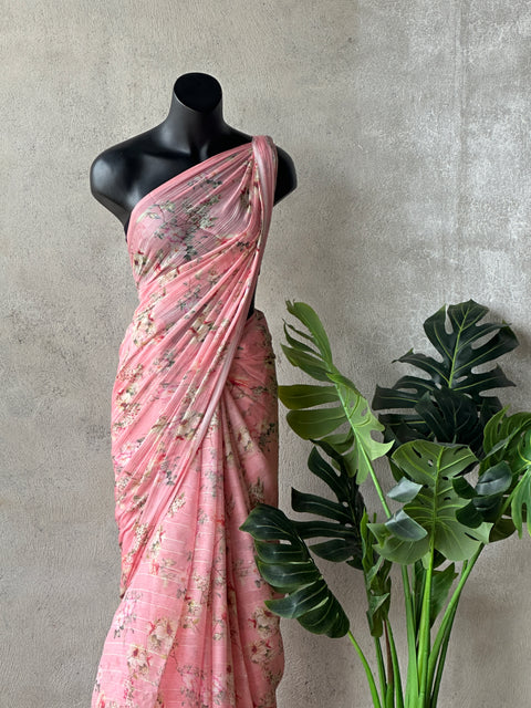 Floral printed georgette saree