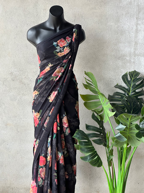 Floral printed georgette saree