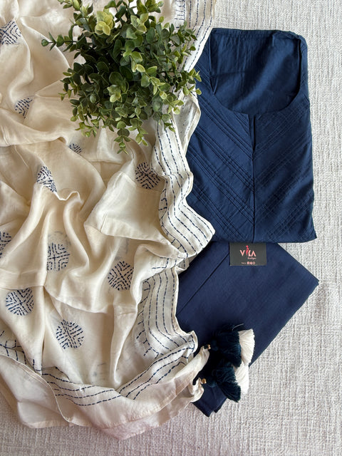 Navy and cream silk cotton suit material