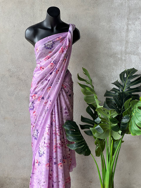 Floral printed georgette saree