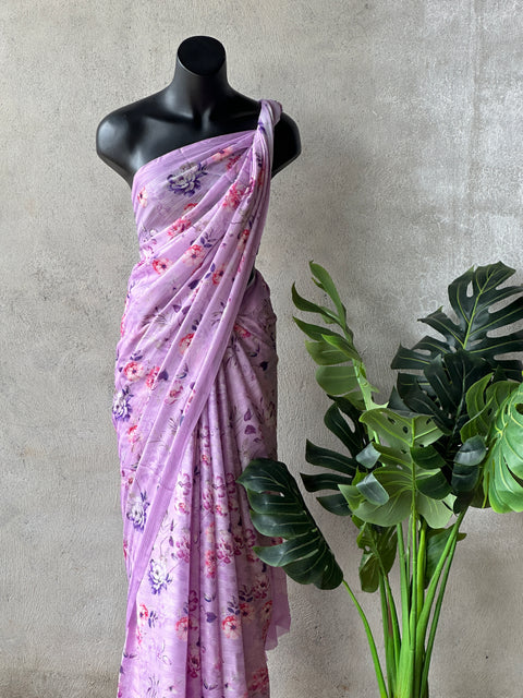 Floral printed georgette saree