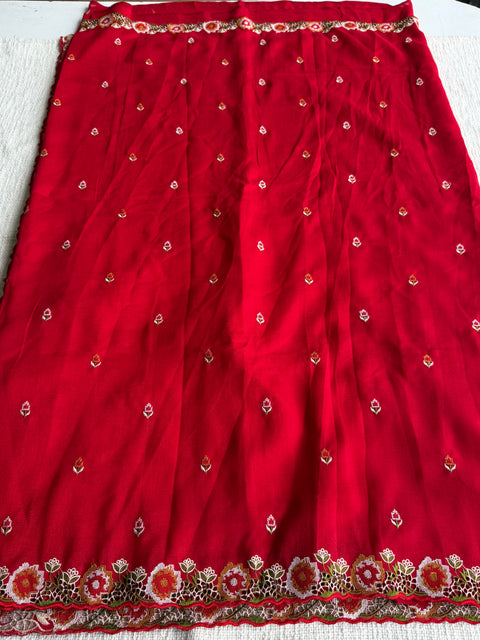 Red cut work emb vichitra saree