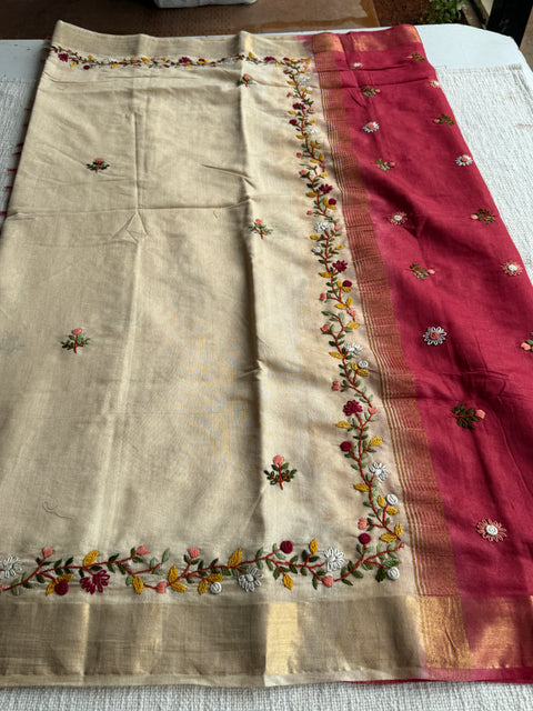 Shaded Hand emb 2D Linen cotton saree