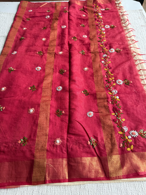 Shaded Hand emb 2D Linen cotton saree