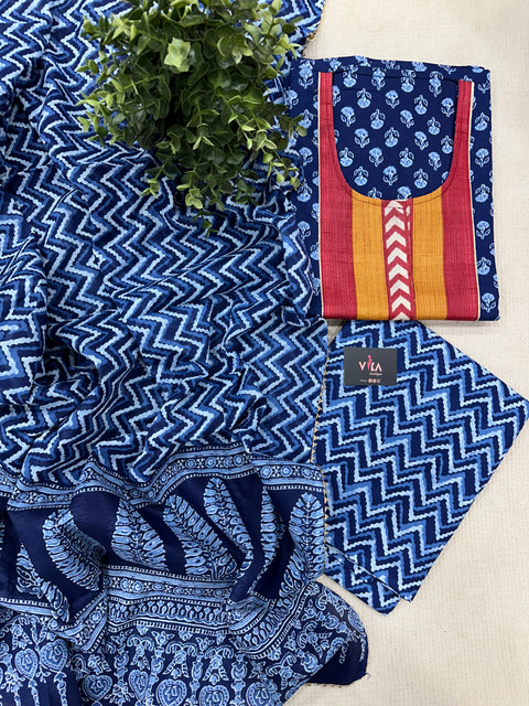 Indigo Printed cotton salwar material