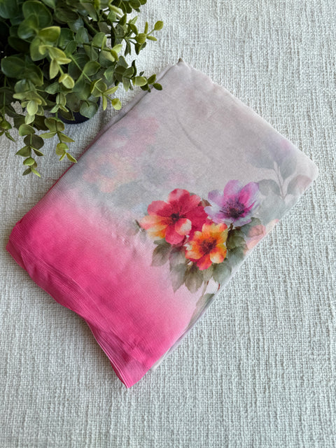 Digital floral printed pure chiffon saree