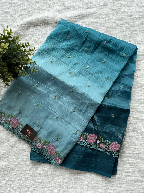 Cut work Crushed Gucchi silk saree