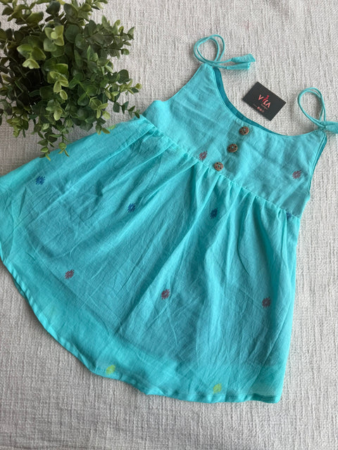 Light Blue Jamdani cotton kids frock