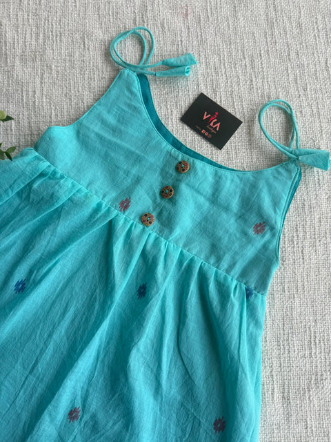 Light Blue Jamdani cotton kids frock