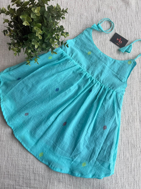Light Blue Jamdani cotton kids frock