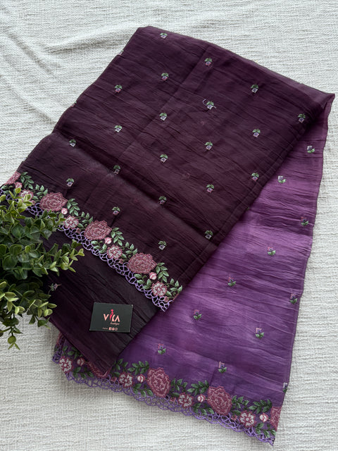 Cut work Crushed Gucchi silk saree