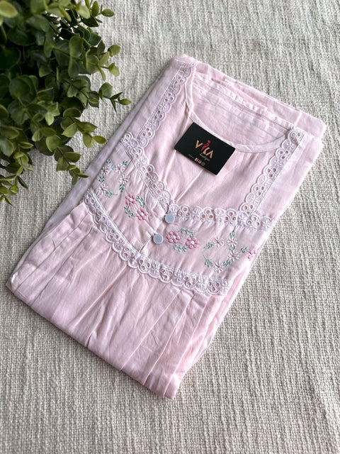 L size soft cotton emb nighty-Peach