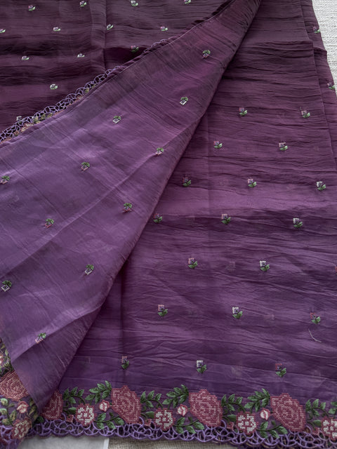 Cut work Crushed Gucchi silk saree