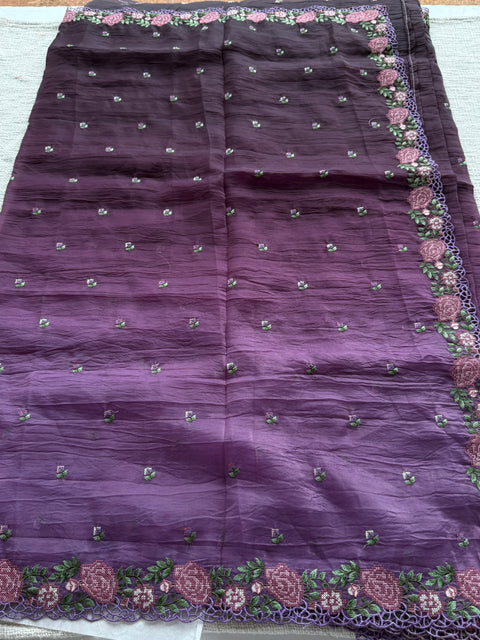 Cut work Crushed Gucchi silk saree