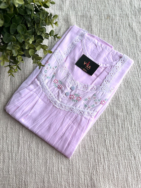 L size soft cotton emb nighty-pink