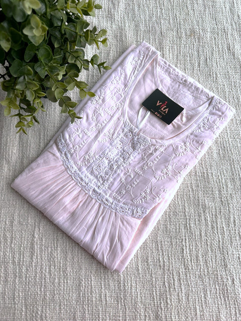 L size soft cotton emb nighty-Peach