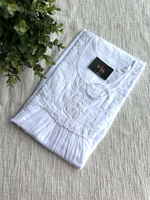 L size soft cotton emb nighty-White