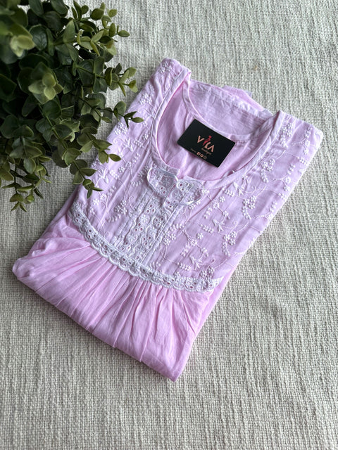 L size soft cotton emb nighty-Pink