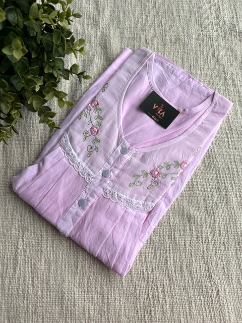 L size soft cotton emb nighty-Pink