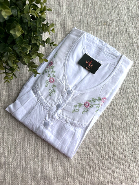 L size soft cotton emb nighty-White