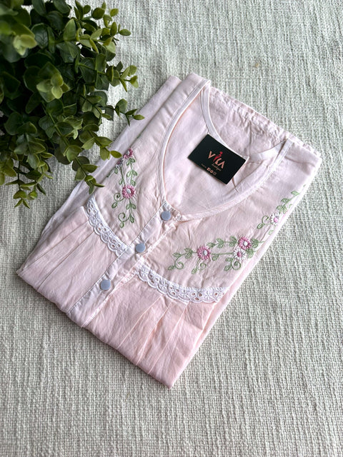 L size soft cotton emb nighty-Peach