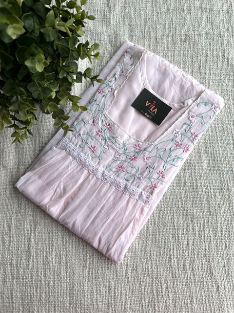 L size soft cotton emb nighty-Peach