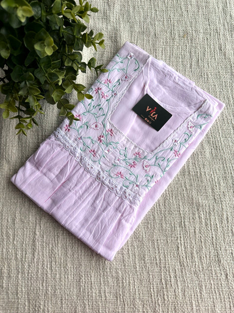 L size soft cotton emb nighty-Pink