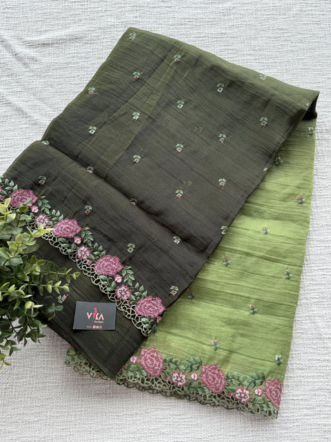 Cut work Crushed Gucchi silk saree