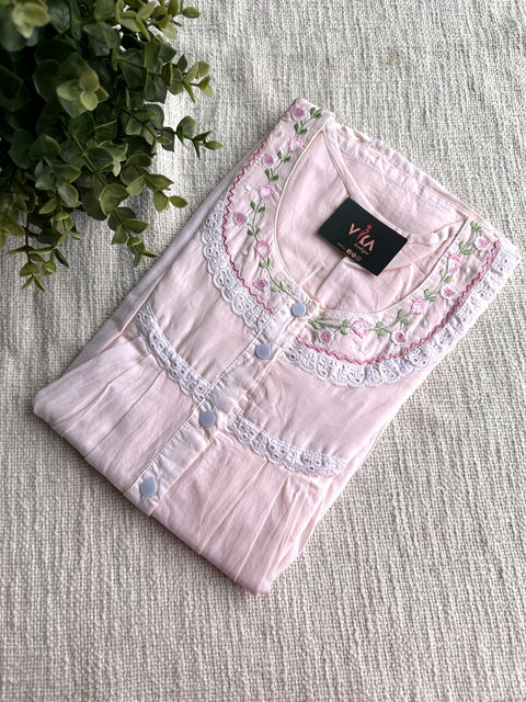 L size soft cotton emb nighty-Peach