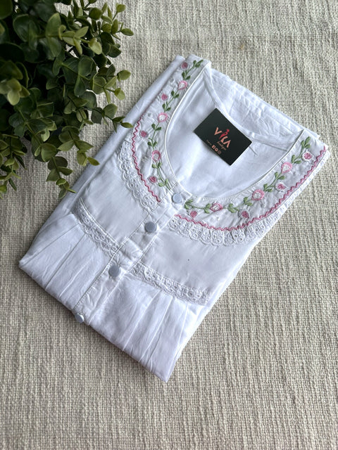 L size soft cotton emb nighty-white